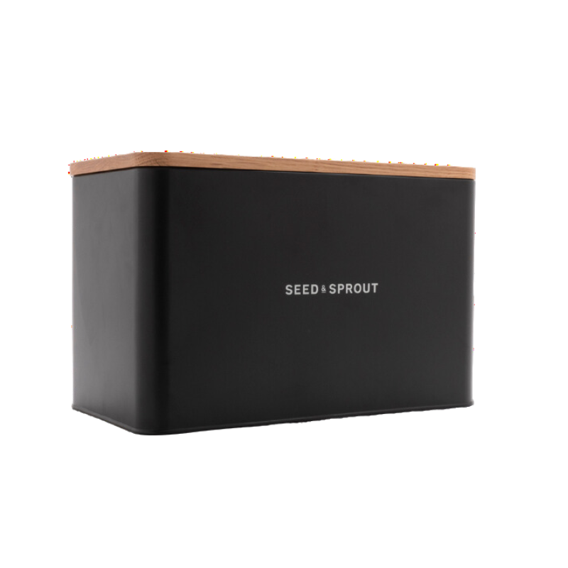 Bread Box Black Bread Bin with Oak Lid