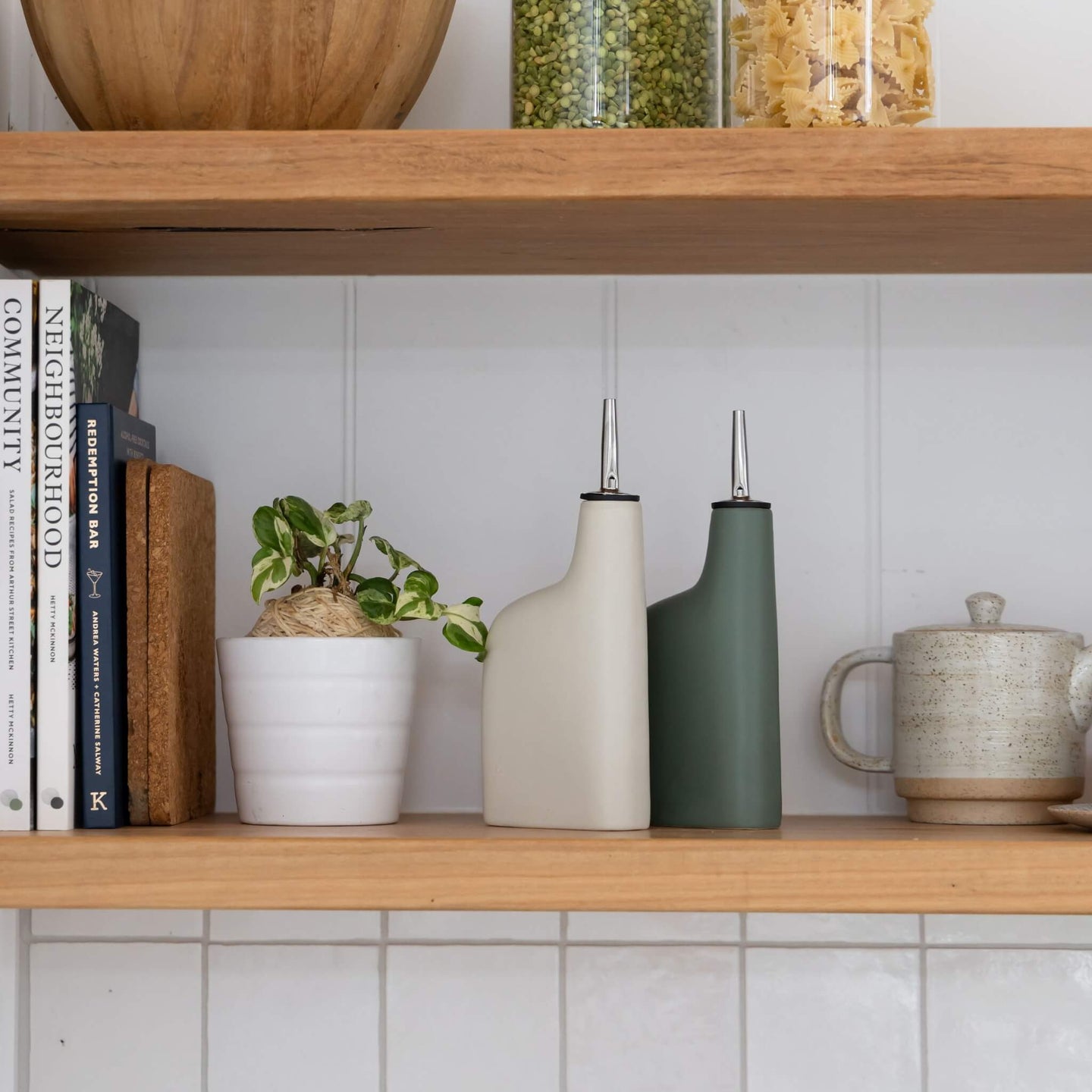 Kitchen Ceramic Olive Oil and Vinegar Dispenser Set