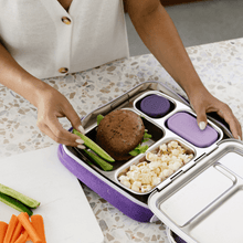 stainless steel leakproof pots with Purple silicone lids