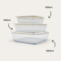 Glass Food Containers | Square Mixed 3pk - Pre Order