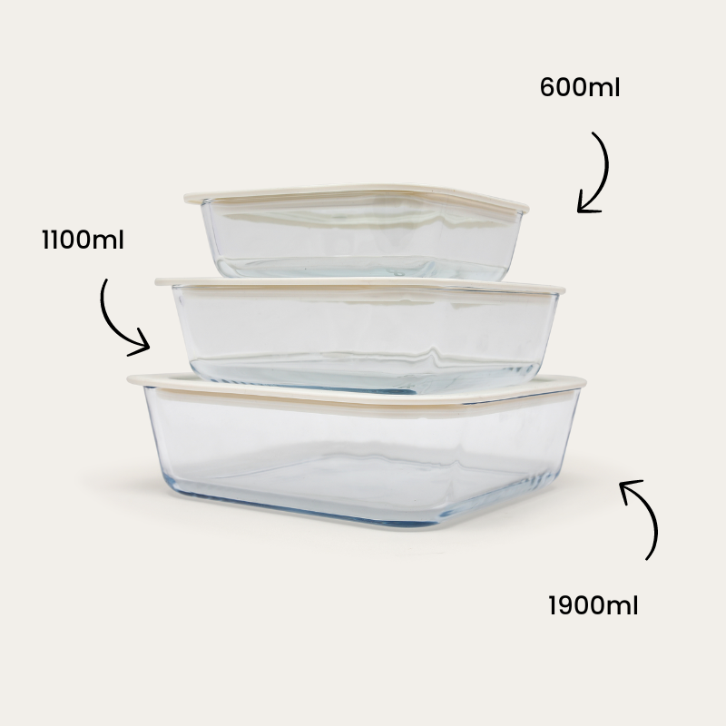 Glass Food Containers | Square Mixed 3pk - Pre Order