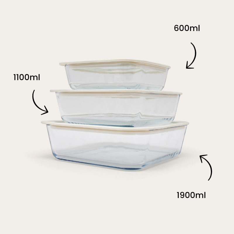 Glass Food Containers | Square Mixed 3pk