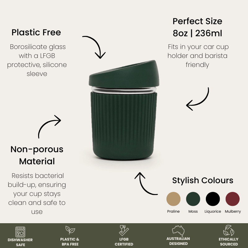 Reusable Glass Coffee Cup | 8oz