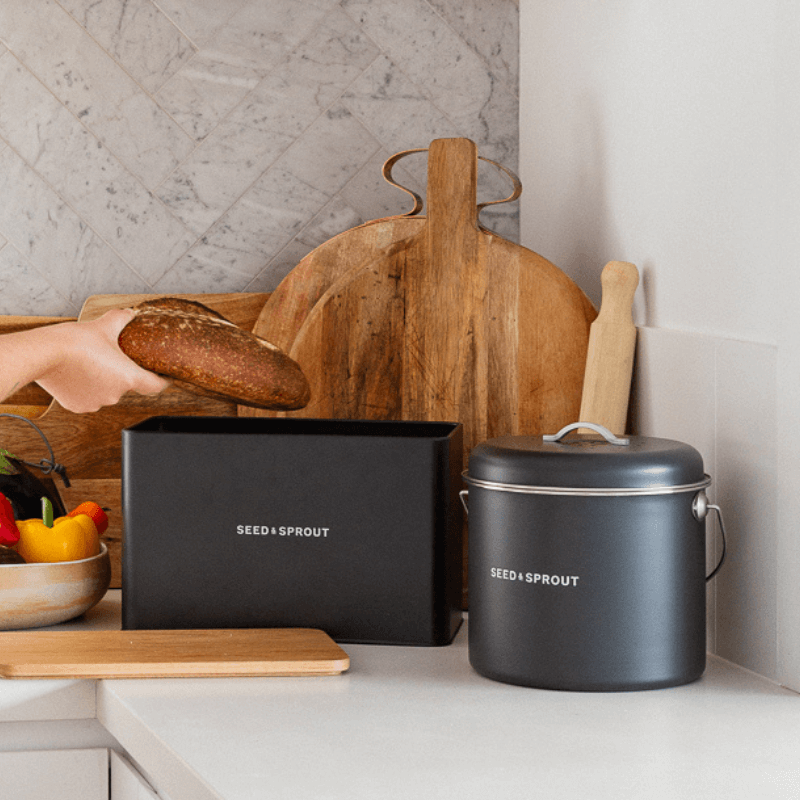 Bread Box Black Bread Bin with Oak Lid