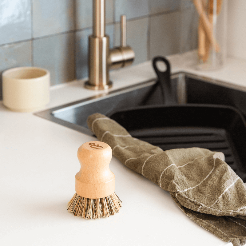 tough pot scrubber on kitchen counter