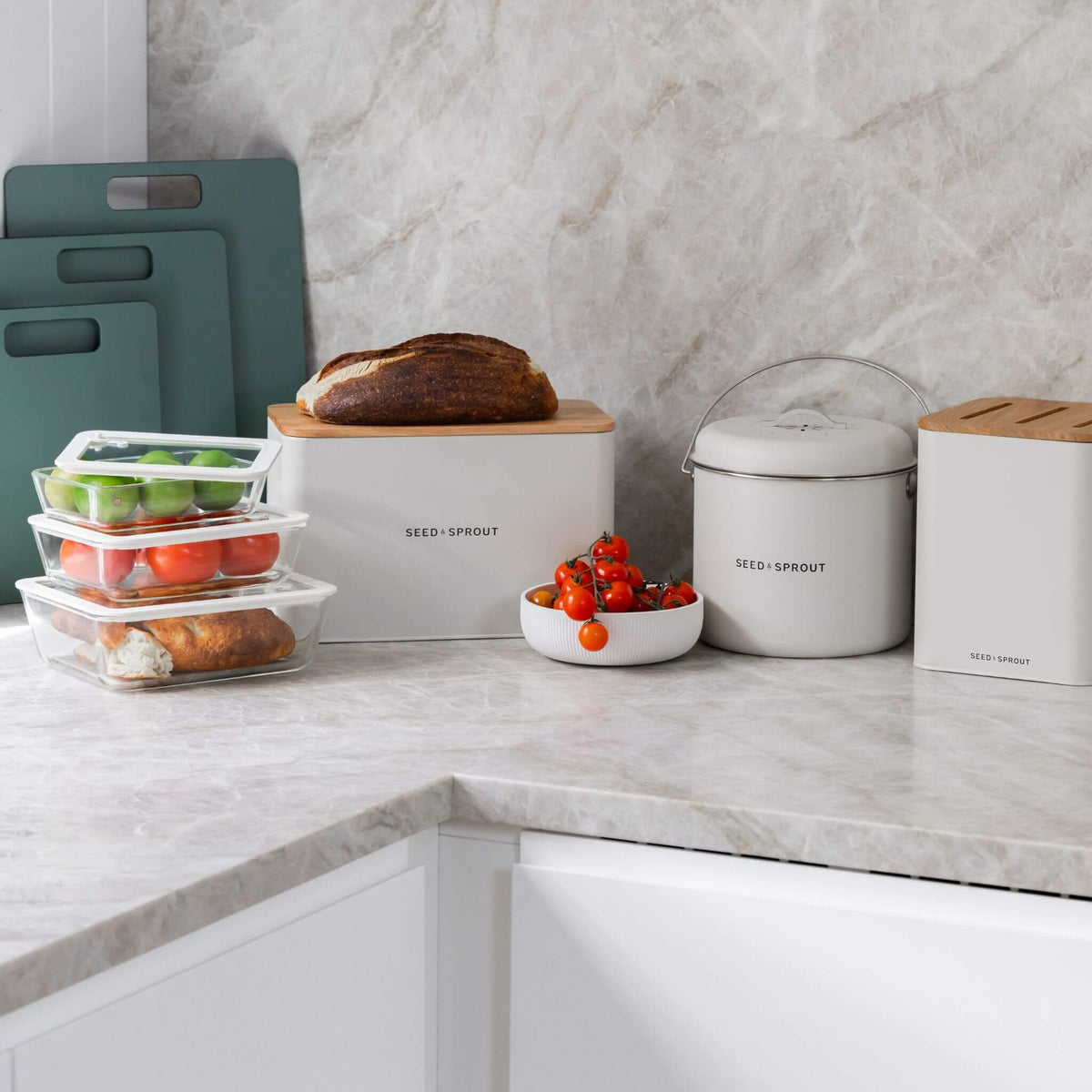Bread Box | White Bread Bin with Oak Lid