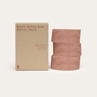 the 3 piece refill pack of the rose body bar that contains hemp seed oil, chamomile and kakadu plum