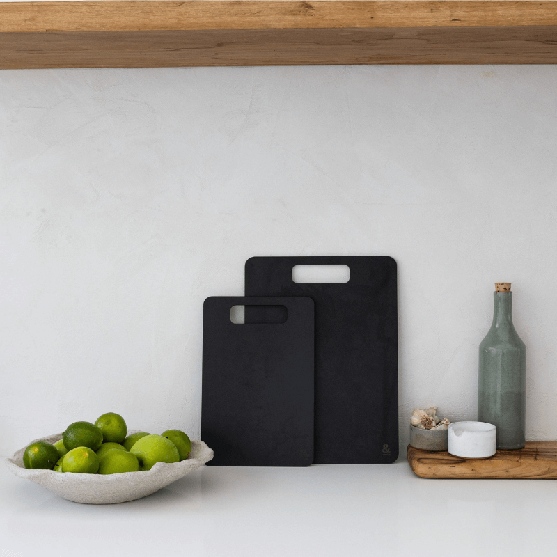 Wood chopping boards on the kitchen countertop