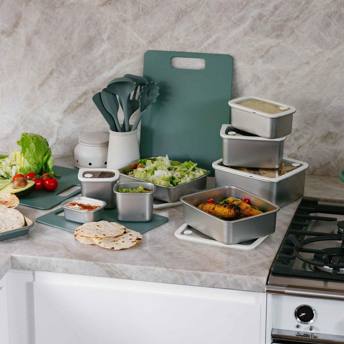 Rectangle Stainless Steel and Glass Containers Bundle
