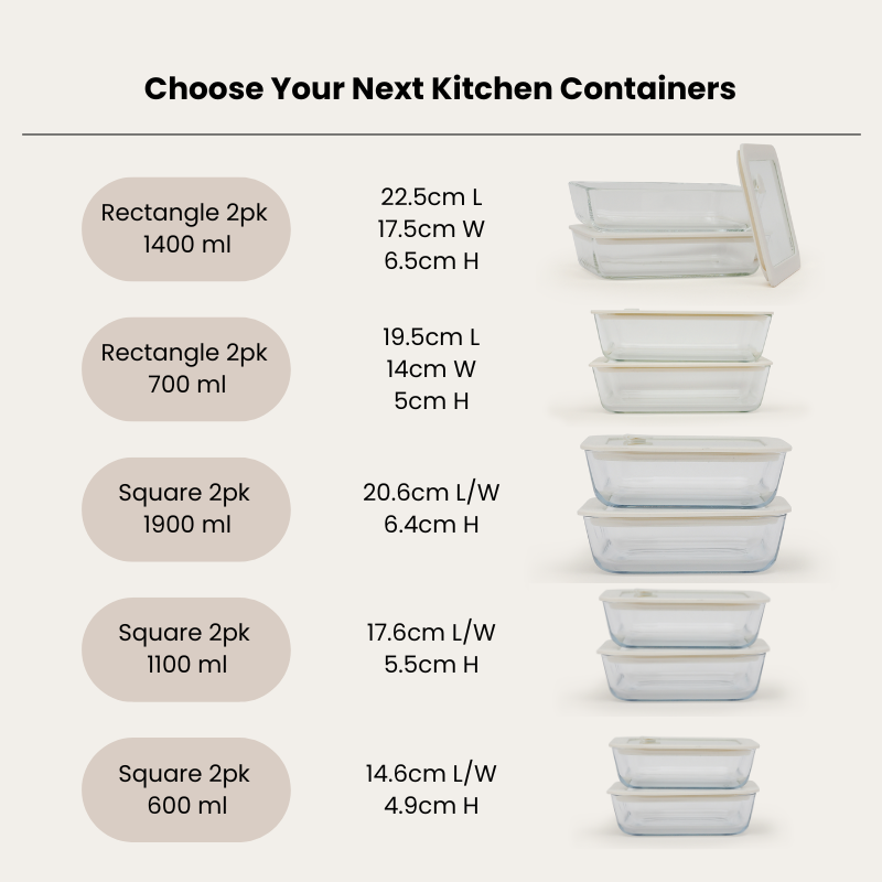 Glass Food Containers | Rectangle 2pk