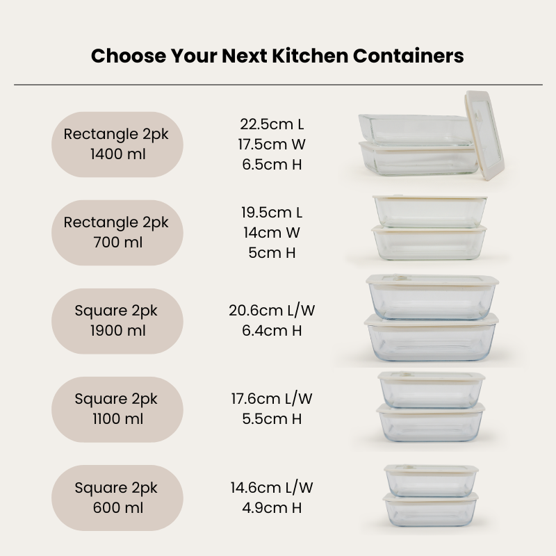 Glass Food Containers | Rectangle Set of 2 | Oven Safe