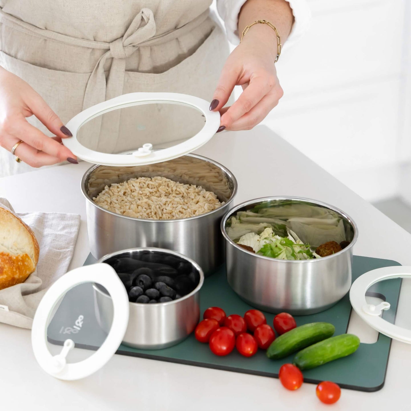 Stainless Steel and Glass Food Containers | Round Mixed 3pk