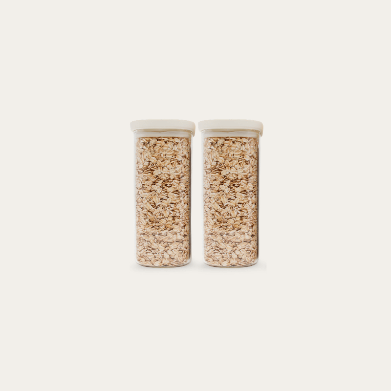 Tallow Rectangle Glass Pantry Jars — set of 2, 1250ml, filled with oats, front view
