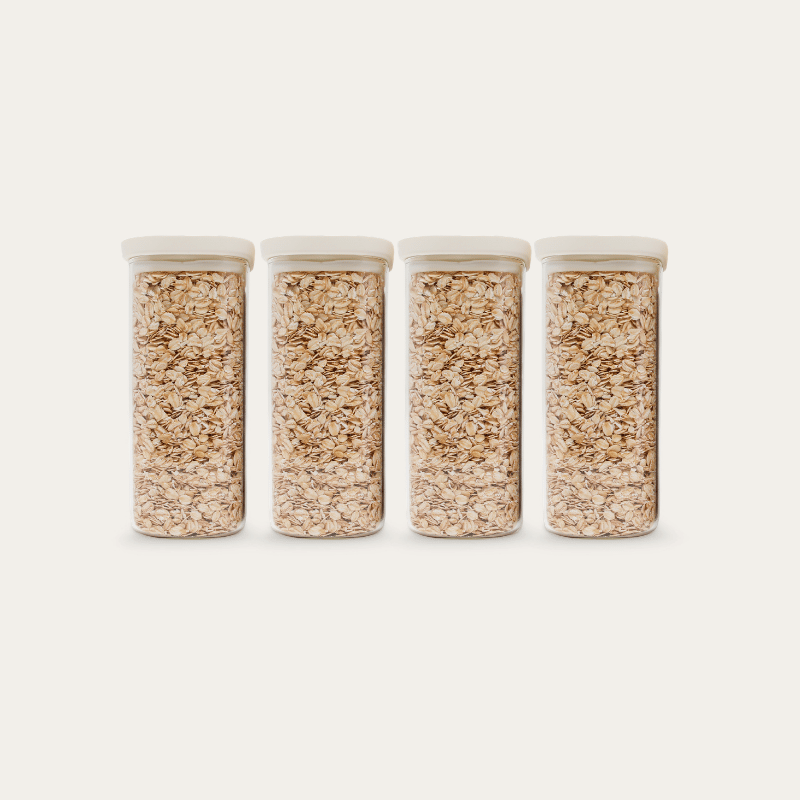 Tallow Rectangle Glass Pantry Jars — set of 4, 1250ml, filled with oats, front view