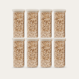 Tallow Rectangle Glass Pantry Jars — set of 8, 1250ml, filled with oats, front view