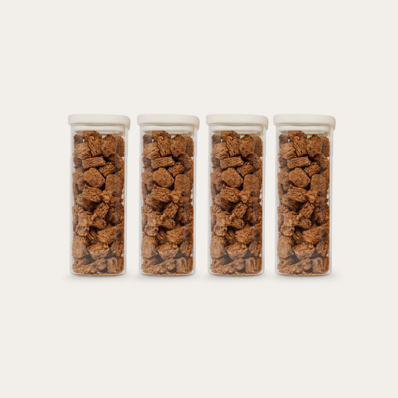 Tallow Rectangle Glass Pantry Jars — set of 4, 1500ml, filled with dried food, front view