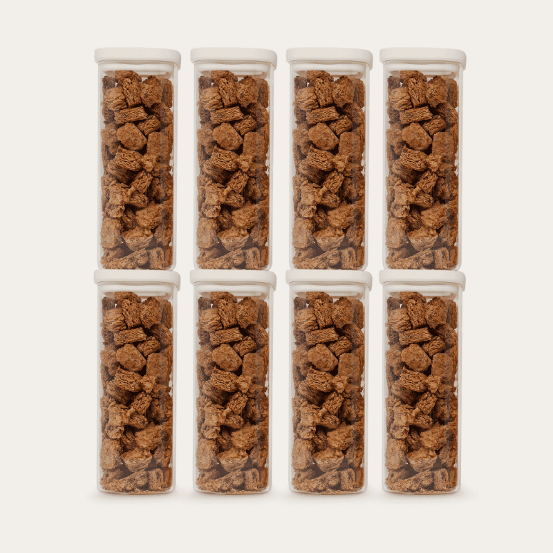Tallow Rectangle Glass Pantry Jars — set of 8, 1500ml, filled with dried food, front view