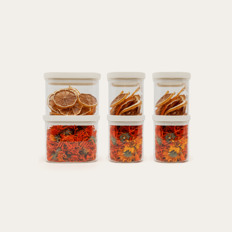 Tallow Rectangle Glass Pantry Jars — set of 6, 500ml, filled with dried foods, front view