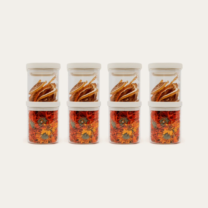 Tallow Rectangle Glass Pantry Jars — set of 8, 500ml, filled with dried foods, front view