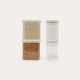 Tallow Rectangle Glass Pantry Jars — set of 4, 750ml, two filled with grains and two empty, front view