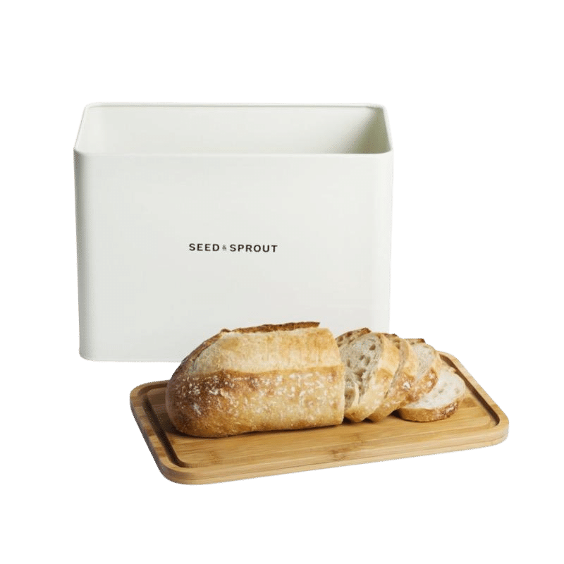 Bread Box White Bread Box with Bamboo Lid